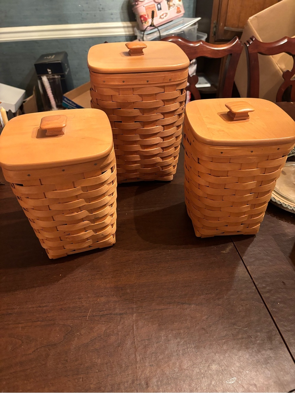 Set of 3 2002 Longaberger canisters With plastic liners